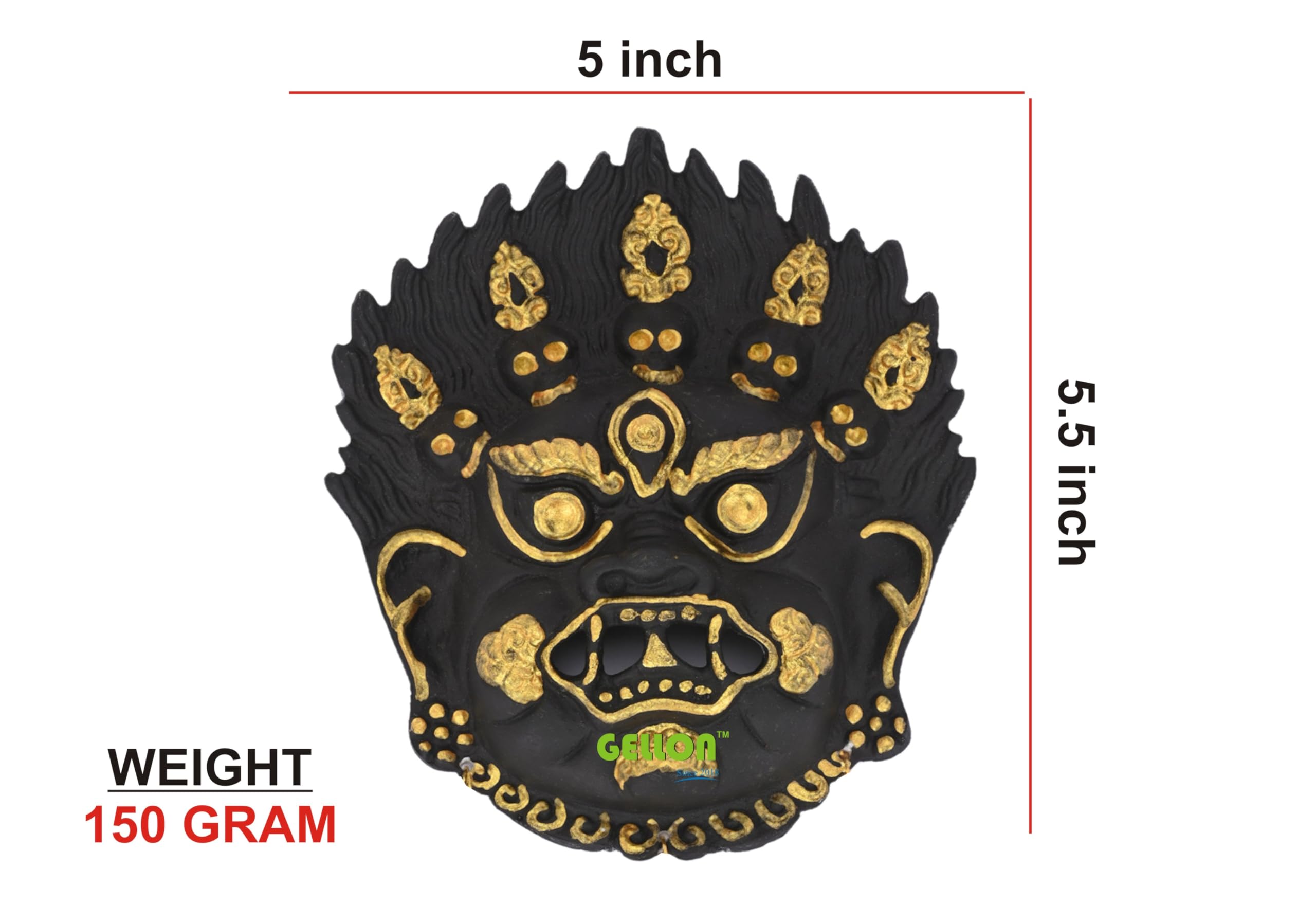 Gellon Mahakaal Face Mask Wall Hanging Nazar Battu In Matte Black Finish, Evil Eye For Your Home Shop & Office Entrance